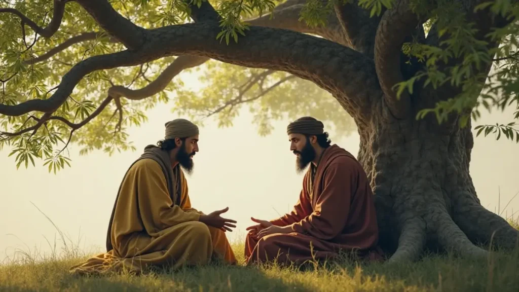 Rüyada Abdal Görmek: Bir ağacın altında derin sohbet eden iki Sufi derviş.