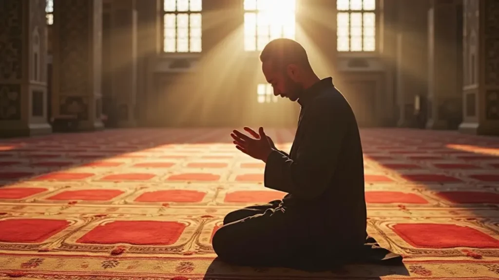 Rüyada Camide Abdest Almak: Namaz kılmak için camide abdest alan huzurlu bir adam