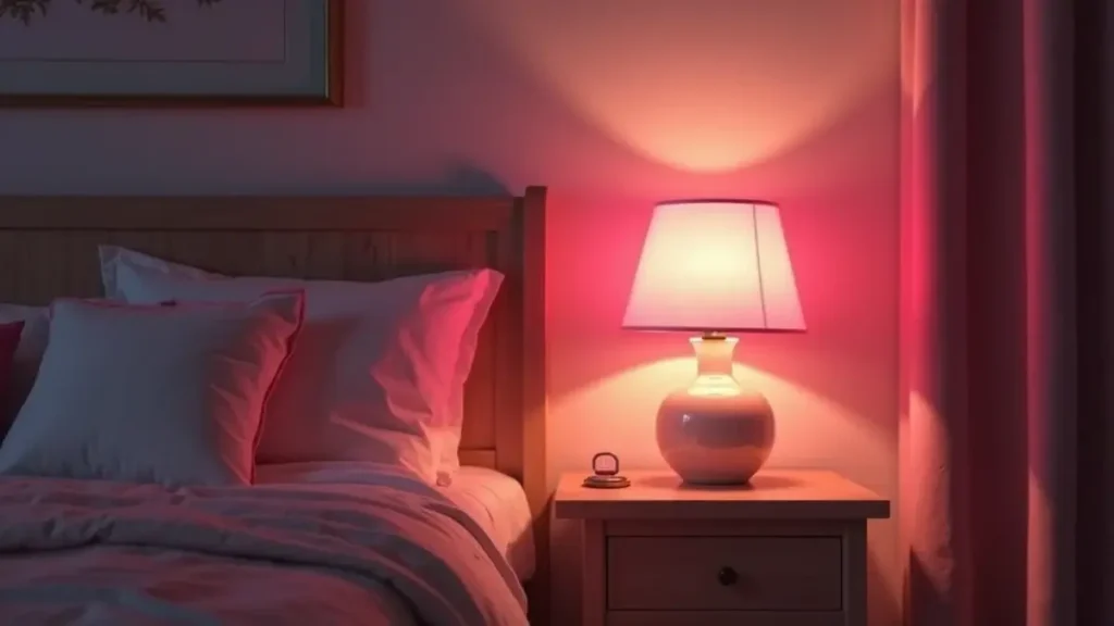 Rüyada abajur görmek: Romantik bir odada huzur dolu pembe abajur ışığı.