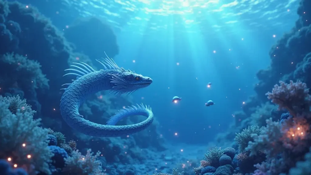 Rüyada Yılan Görmek: Rüyada su yılanı görmek tabiri, anime tarzı sualtı sahnesi, su yılanı.