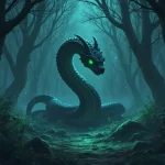 Rüyada yılan görmek ne anlama gelir, anime tarzı gizemli orman sahnesi, zümrüt gözlü yılan.