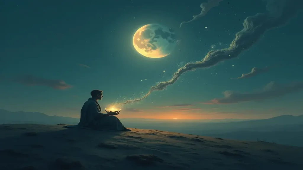 Rüyada aç görmek ve görmenin derin anlamını sembolize eden, manevi arayış ve içsel boşluk temasını işleyen sanatsal bir görsel.