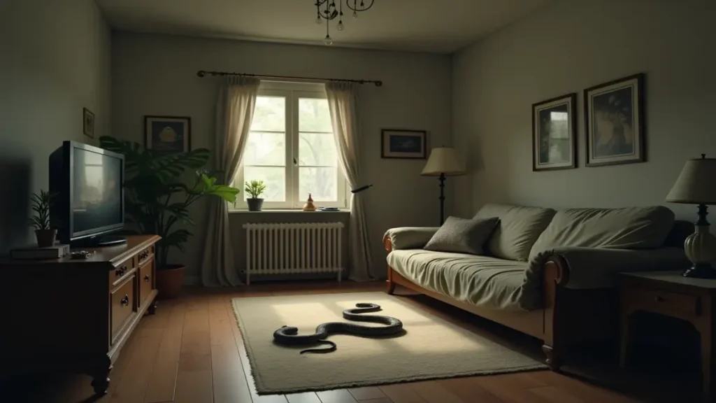 Rüyada evde yılan görmenin aile içi gizli tehlike anlamını temsil eden rüya görseli.