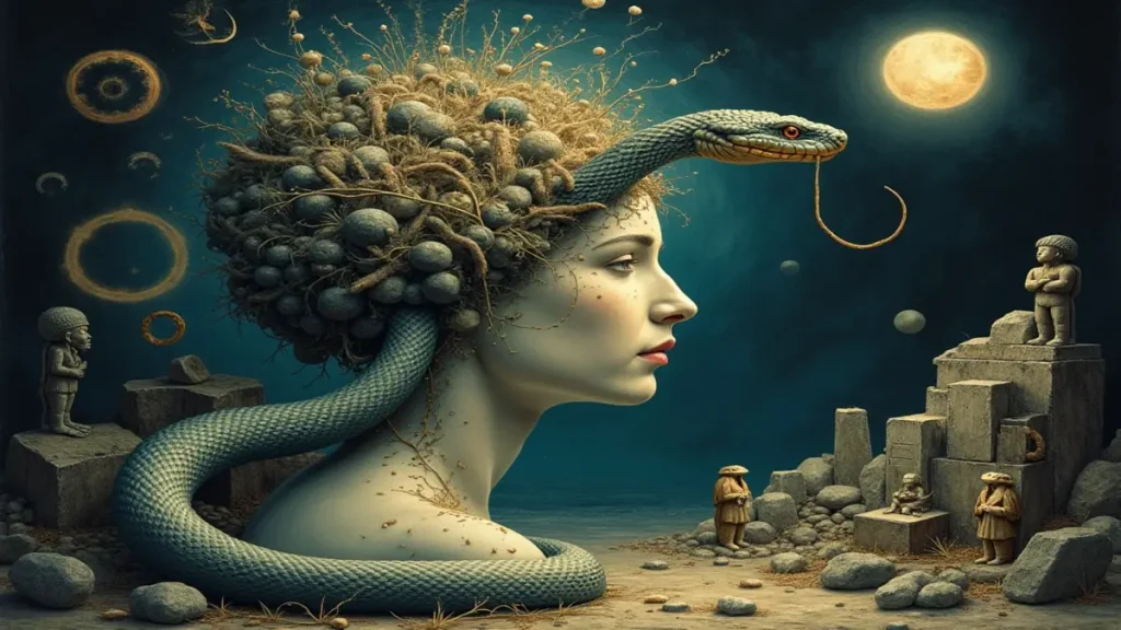 Freud ve Jung'a göre rüyada yılan görmenin bastırılmış arzularla ilişkisini anlatan görsel.