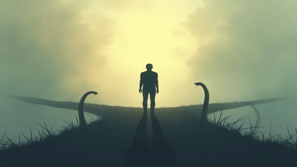 Rüyada yılan görmek ve bilinçaltı, düşmanlık ve içsel korkularla ilişkisini anlatan sembolik görsel.