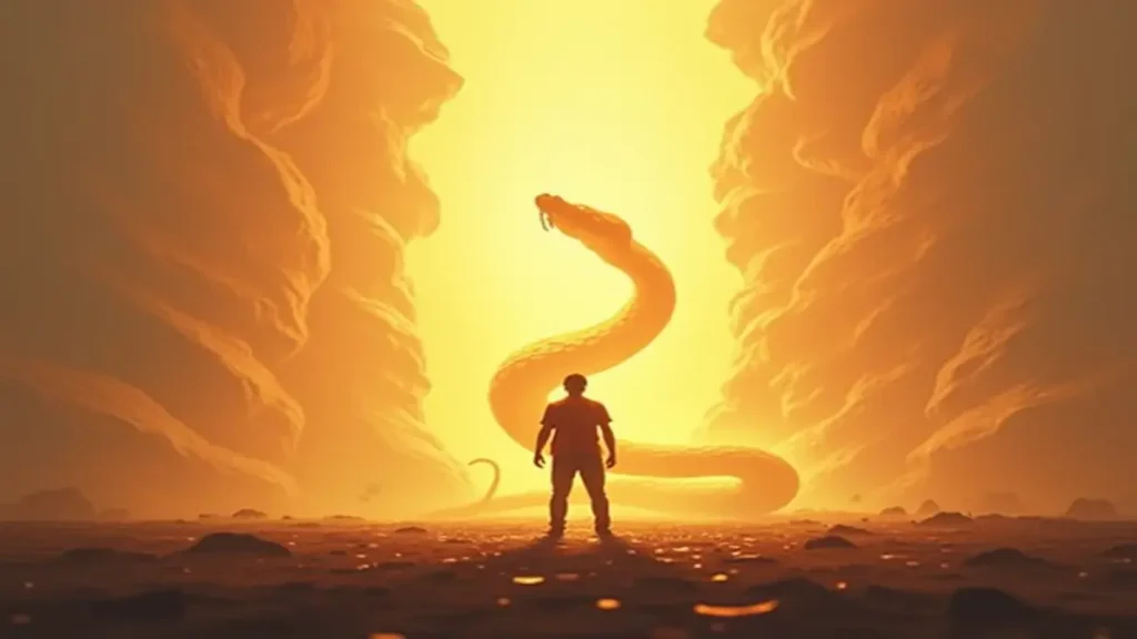 Rüyada yılanla etkileşim yılan öldürmek yılandan kaçmak yılan yakalamak anlamlarını tasvir eden temsili görseldir.