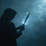 Rüyada adam bıçaklamak: Rüyada adam bıçaklamanın bilinçaltı sembolizmini temsil eden gizemli ve dramatik bir görsel.