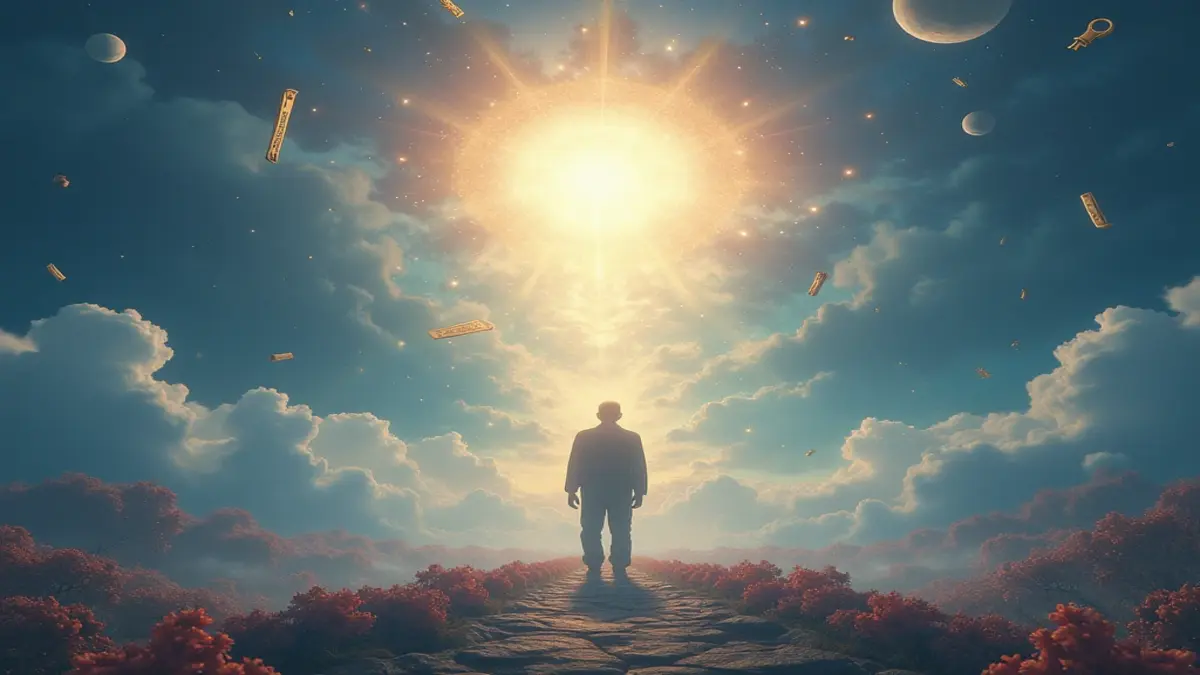 Rüyada adam görmek: Rüyada adam görmenin sembolik anlamlarını ve hayırlı kısmetleri temsil eden sanatsal rüya illüstrasyonu.