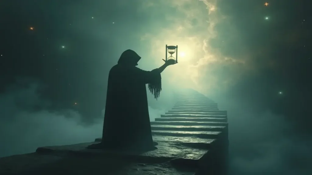 Rüyada adam öldürmek temasını simgeleyen karanlık ve aydınlık arasında kalan gizemli figür.