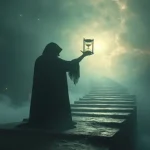 Rüyada adam öldürmek temasını simgeleyen karanlık ve aydınlık arasında kalan gizemli figür.