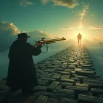 Rüyada adam vurmak: Rüyada adam vurmanın sembolik ve kaderi değiştiren etkisini temsil eden sanatsal görsel.