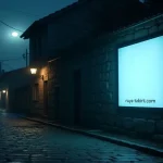 Rüyada afiş görmek temasını simgeleyen, gece sokakta duvarda asılı dikkat çekici ve anlam yüklü afiş görseli.