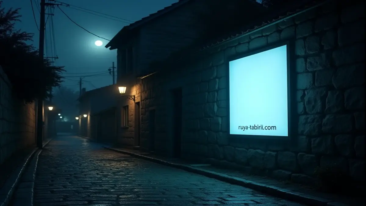 Rüyada afiş görmek temasını simgeleyen, gece sokakta duvarda asılı dikkat çekici ve anlam yüklü afiş görseli.