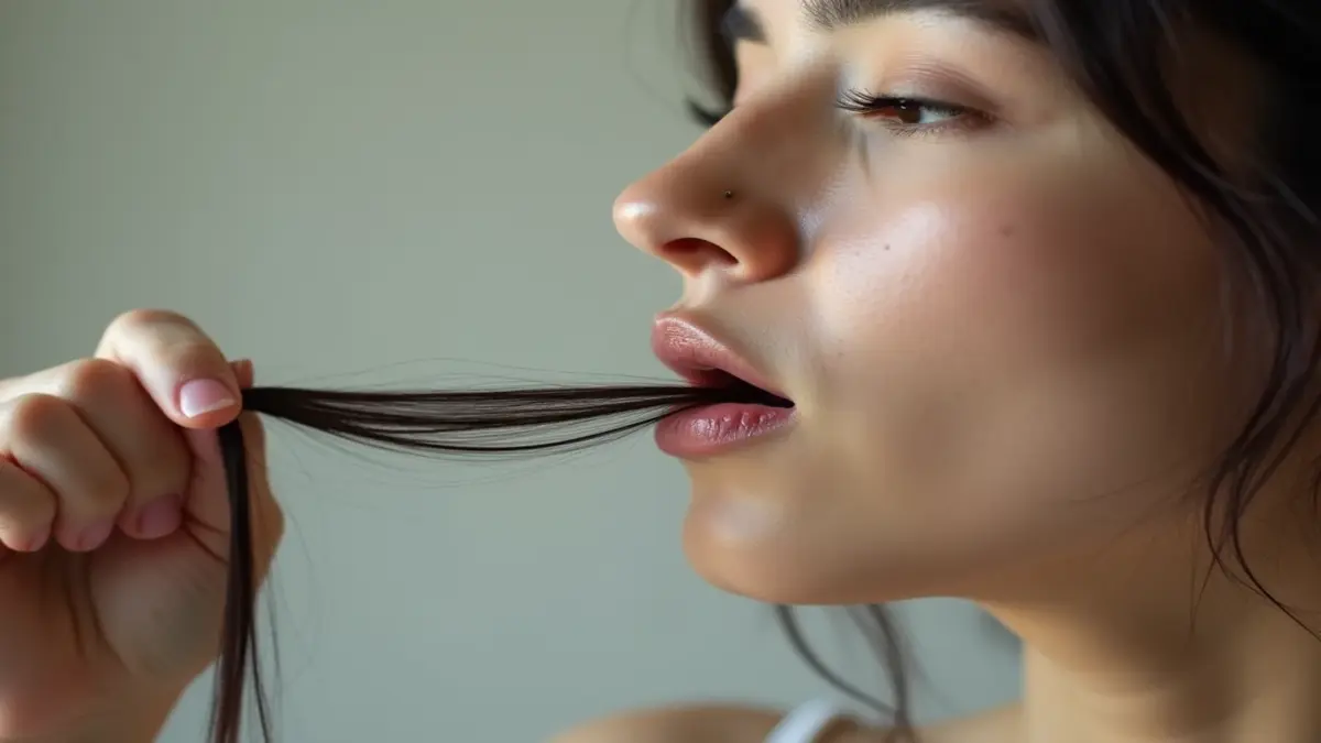 Rüyada Ağzından Saç Çıkarmak: Rüyada ağızdan uzun bir saç teli çıkardığını gören kişi görseli