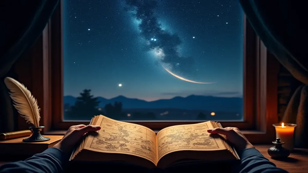 Rüyada astronomi görmek yorumu: Kadim bilgi ile kozmik hakikatin buluşma anını tasvir eden ana görsel.