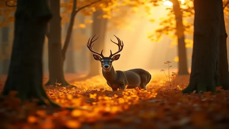 Rüyada av hayvanı görmek, genellikle helal kazanç veya bir hedefin peşinde olmak anlamına gelir. Mistik orman atmosferinde bir geyik.