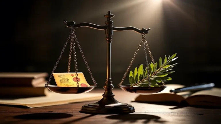 Rüyada avukat görmenin derin anlamını yansıtan adalet terazisi metaforu - hak, denge ve çözüm arayışı.