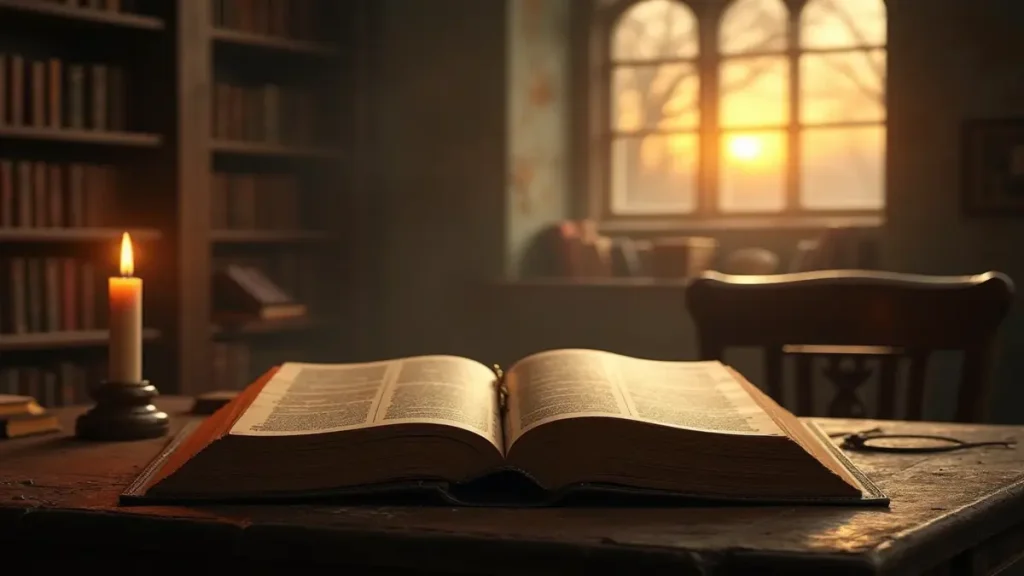 İslami rüya tabirlerini ve manevi rehberliği temsil eden açık kitap ve mum ışığı.