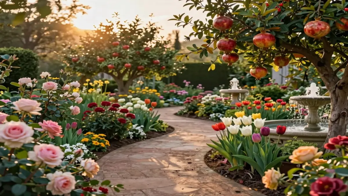 Rüyada bahçe görmenin anlamı, bahçedeki detaylara göre değişir. Bu görseldeki gibi bakımlı, sulu ve meyveli bir bahçe, genellikle bolluk, huzur ve içsel gelişimin simgesidir.