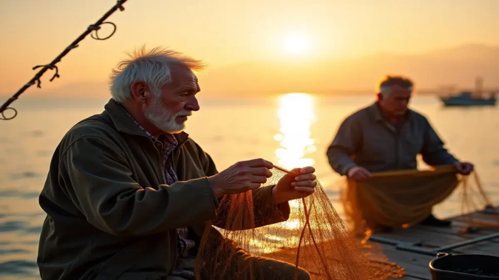 Sabahın ilk ışıklarında ağlarını onaran bir balıkçı, rüyalarda sıkça görülen bir semboldür ve bilgelik, sabır ve Rüyada balıkçı görmek: Bereketli bir günün başlangıcına işaret edebilir.