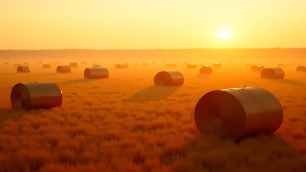 Rüyada balya görmek; gün batımında geniş bir tarlada duran çok sayıda saman balyası, klasik rüya tabirlerinde toplu kazanç, bereket veya çoklu sorumlulukları simgeler.