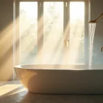 Rüyada banyo yapmak, duş almak ve manevi arınma sahnesi, suyun temizliği ve huzur dolu ortam.