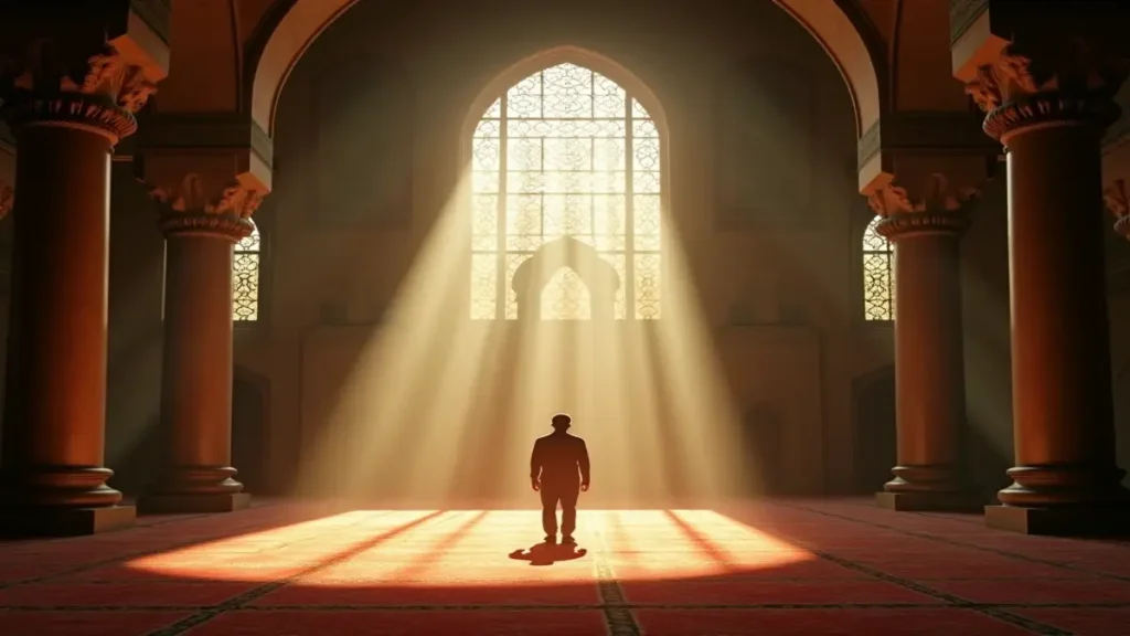 Rüyada cami görmek tabiri için görsel bir temsil: Eski bir caminin kubbesi ve içerideki manevi atmosfer.