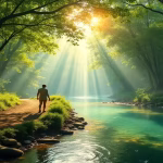 Rüyada dere görmek ve akarsu kenarında yürümek, bereketli hayatı simgeleyen rüya tabiri görseli.